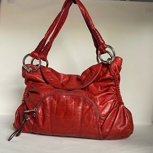 B. MAKOWSKI Red Croc-Embossed Leather Handbag